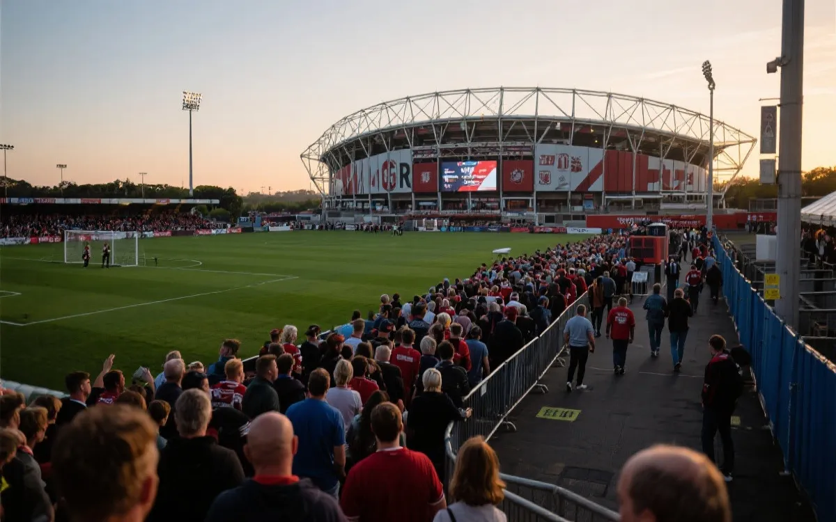 世界杯比赛日大型球场外的观众入场动线与氛围